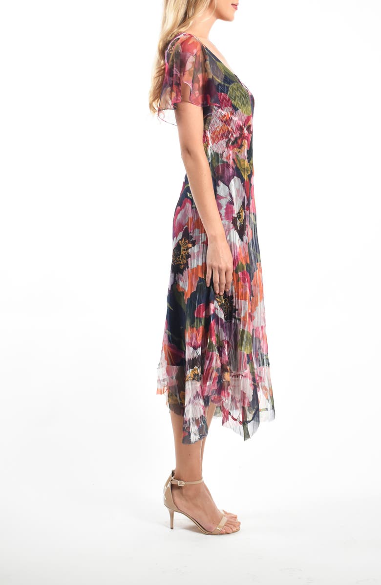 Komarov Floral Flutter Sleeve Chiffon Midi Cocktail Dress, Alternate, color,
