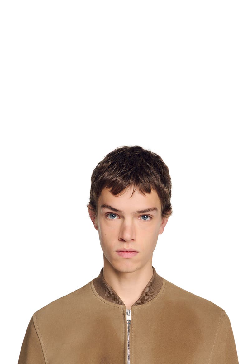 Zip-up split leather jacket, Alternate, color, Cappucino