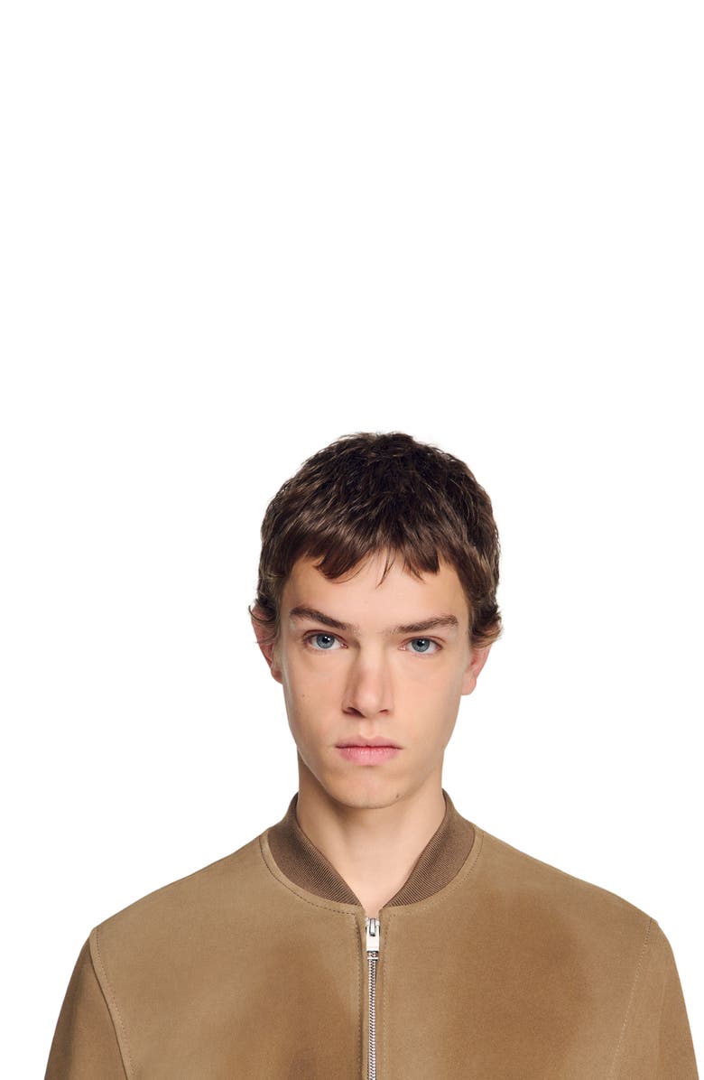 SANDRO Zip-up split leather jacket, Alternate, color, Cappucino
