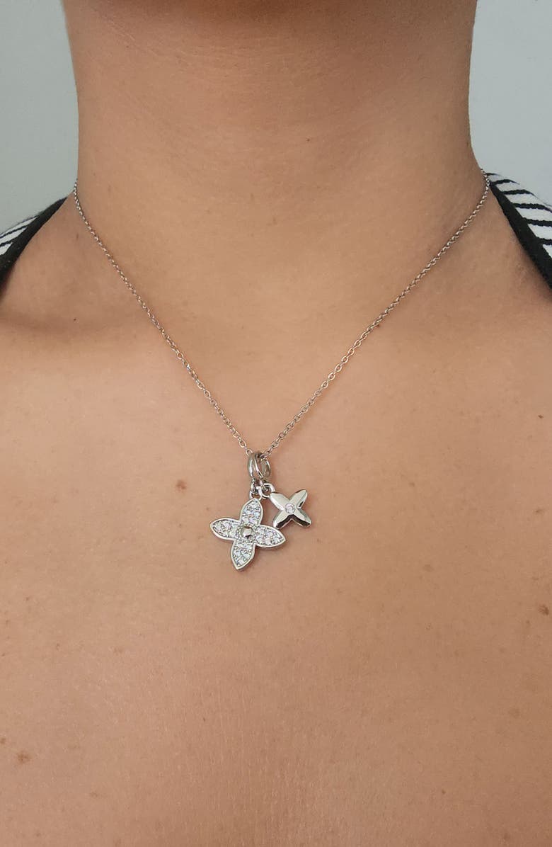 Adornia Pavé CZ Clover Pendant Necklace, Alternate, color, Silver