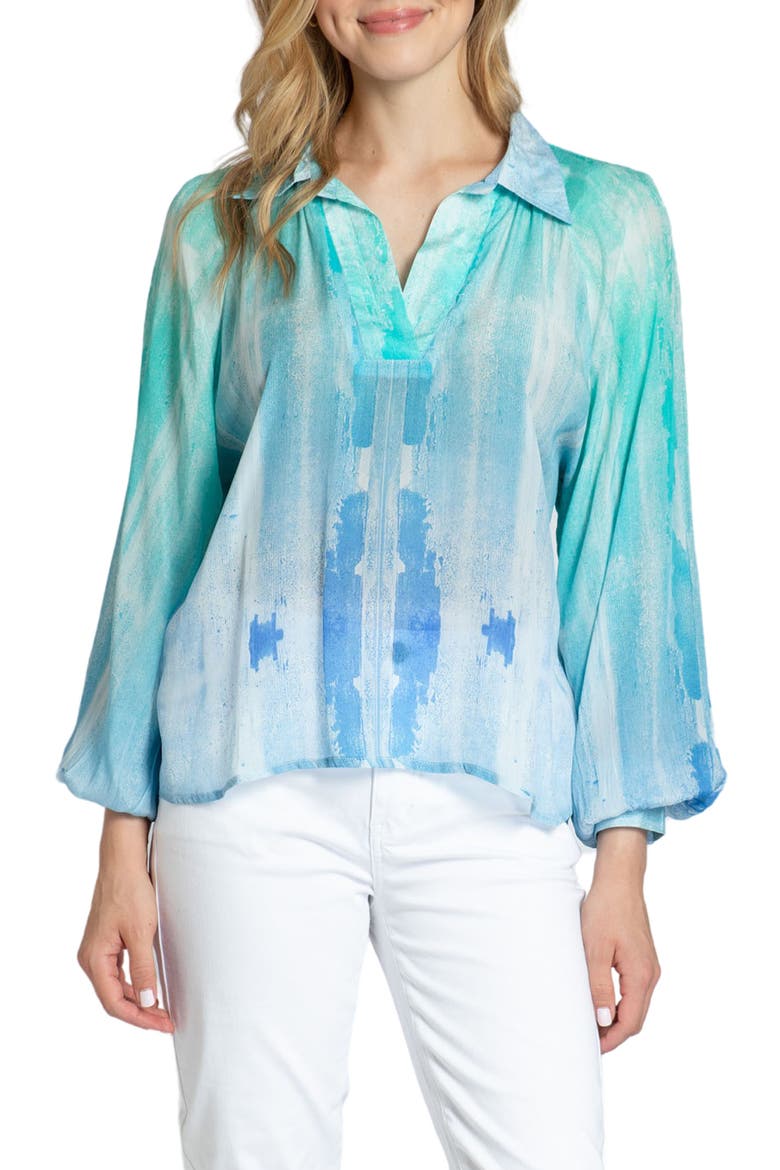 Half Placket Top, Main, color, TURQUOISE MULTI
