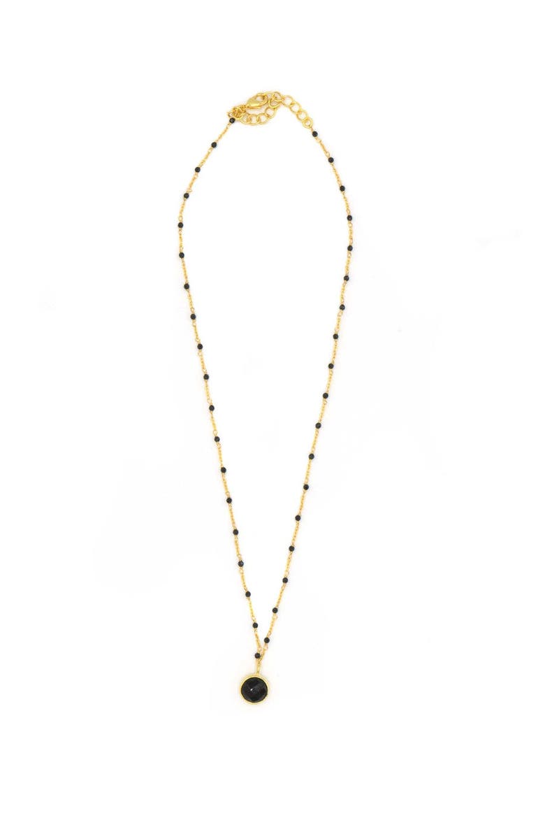 Black Beaded Gold Drop Necklace, Alternate, color, Black