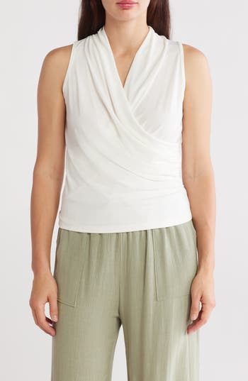 Renee C Surplice V-neck Sleeveless Top In Ivory