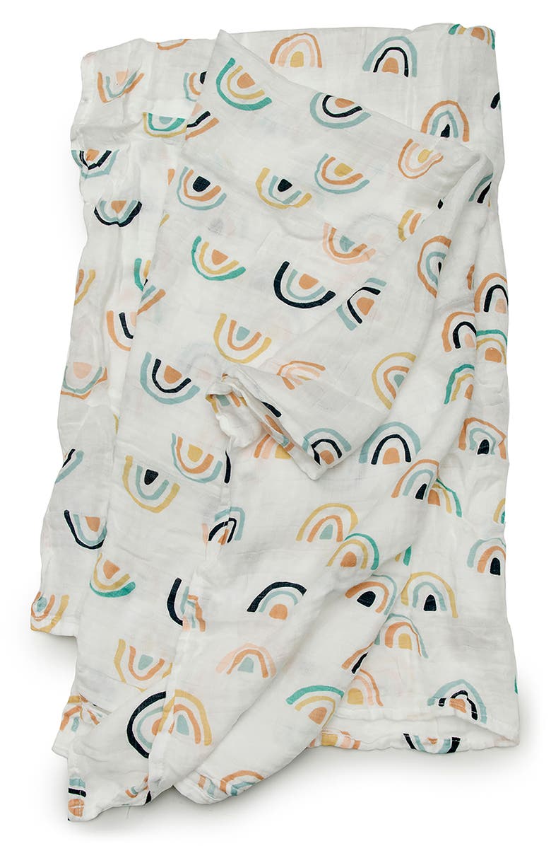 Loulou Lollipop Neutral Rainbow Muslin Swaddle Blanket, Main, color,