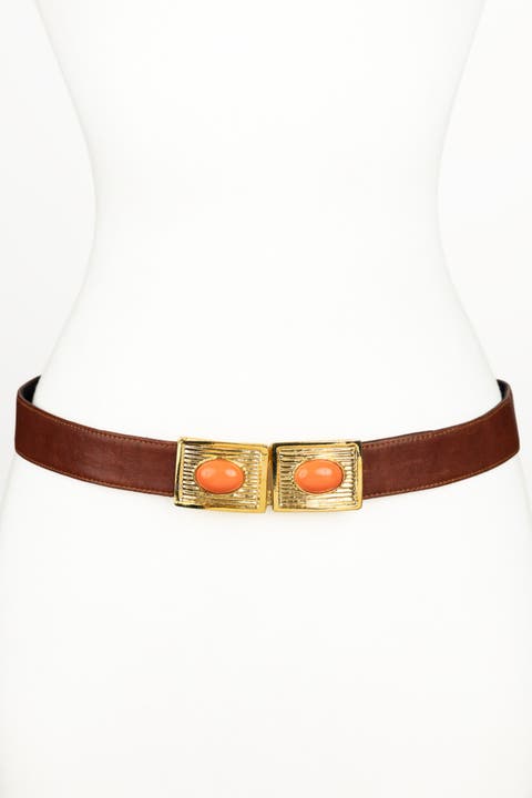 Large Stones Buckle Leather Belt
