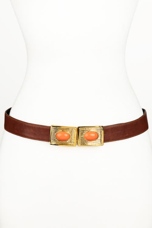 Raina Belts Large Stones Buckle Leather Belt In Brown