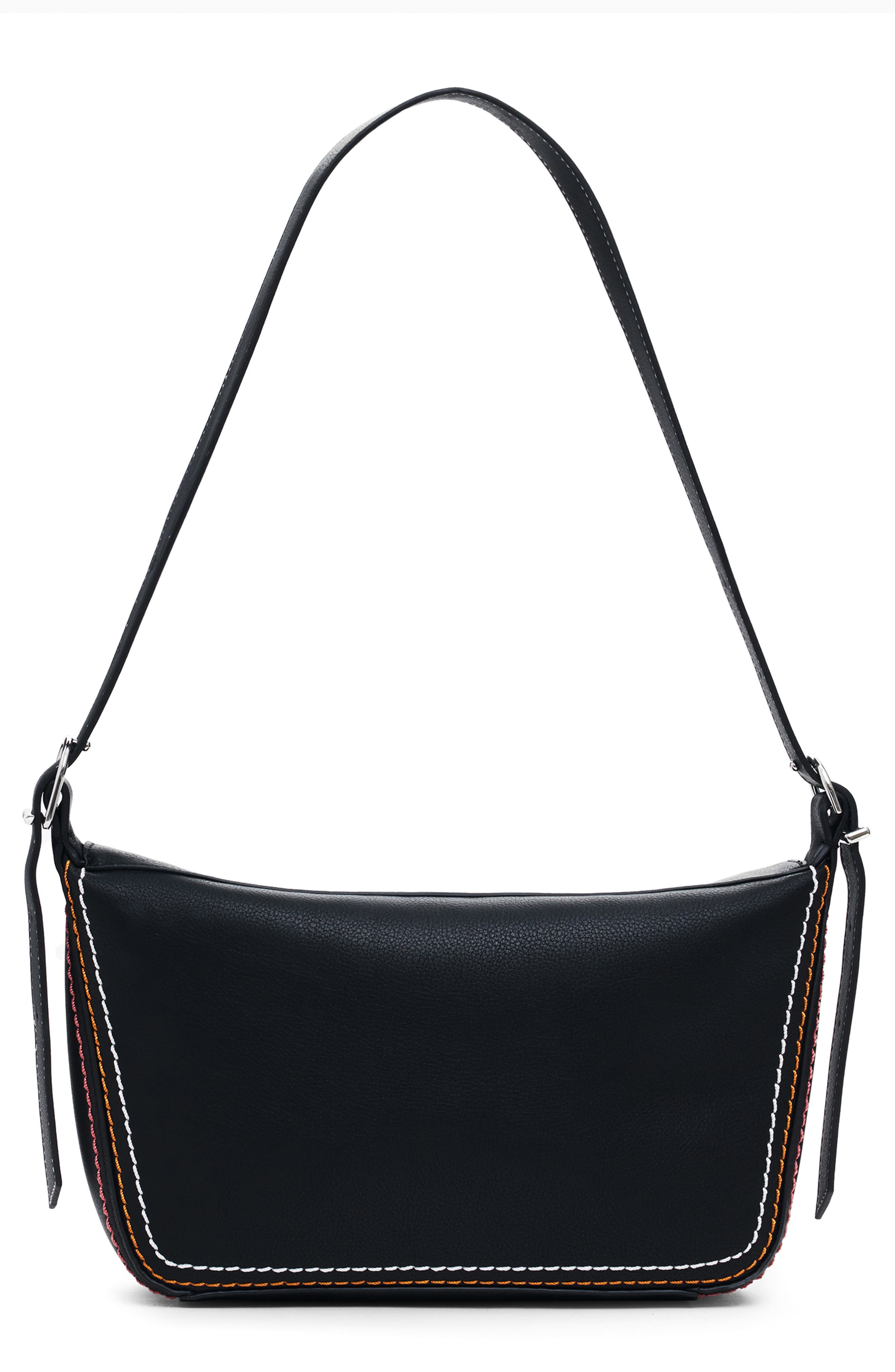 Desigual Topstitch Detail Faux Leather Shoulder Bag, Alternate, color, Black
