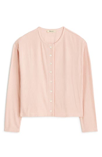 Madewell Relaxed Rib Button Front Cardigan In Pale Blush