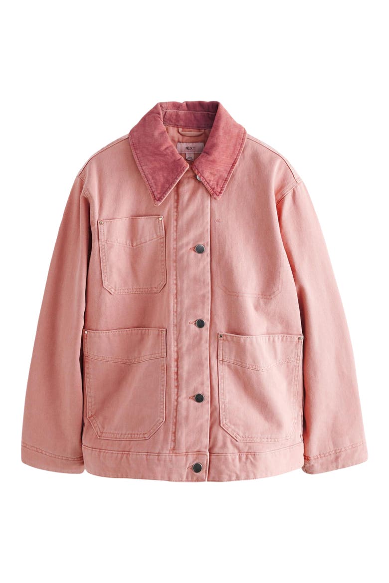 Corduroy Collar Zip Denim Jacket, Main, color, PINK