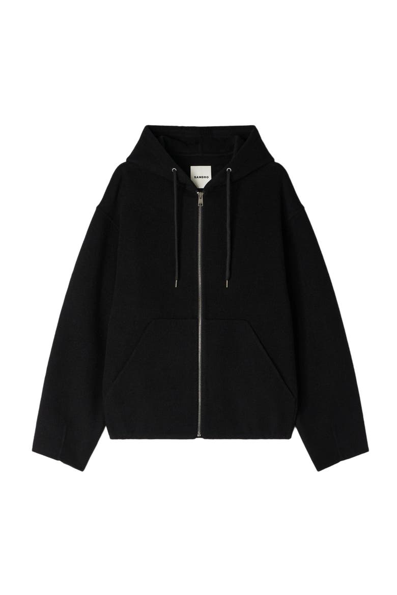 Hooded zip-up wool jacket, Main, color, Black