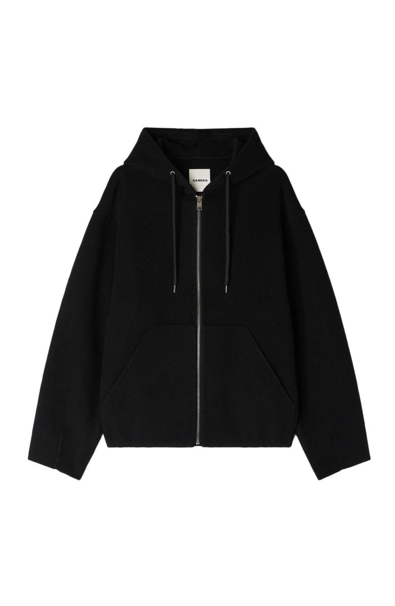 SANDRO Hooded zip-up wool jacket, Main, color, Black