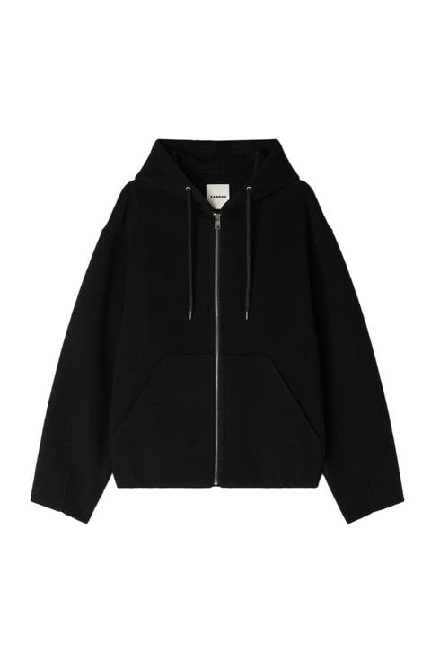 Hooded zip-up wool jacket