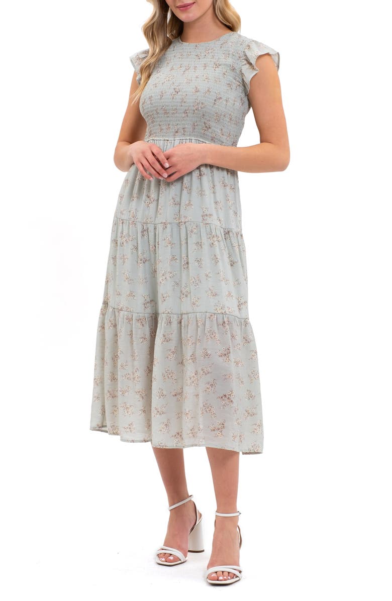 Blu Pepper Floral Smocked Tiered Midi Dress, Main, color, 