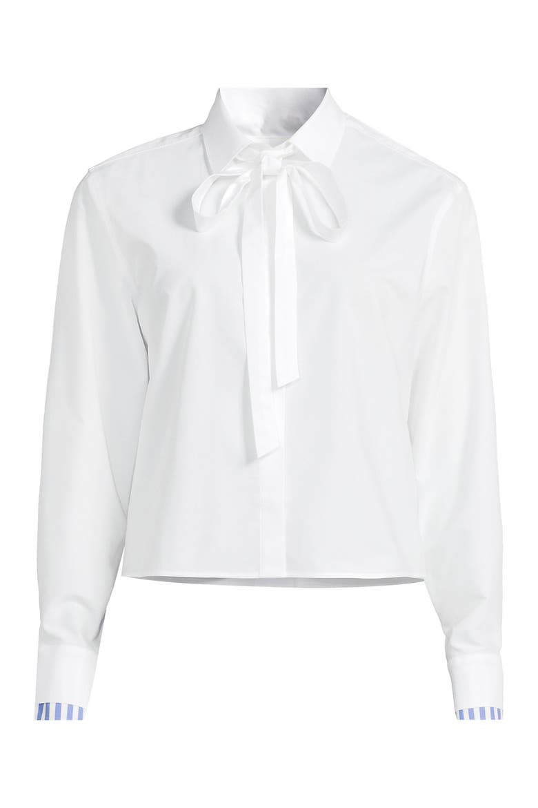 Plus Size Carefree Cotton Shirt with Removable Bow, Alternate, color, White