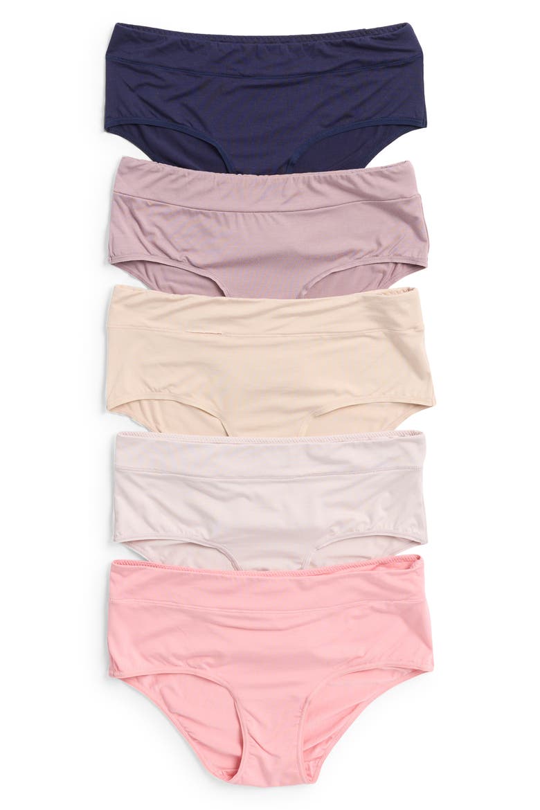 Tranquility Assorted 5-Pack Hipster Briefs, Alternate, color, PINK BEAUTY BEIGE MULTI