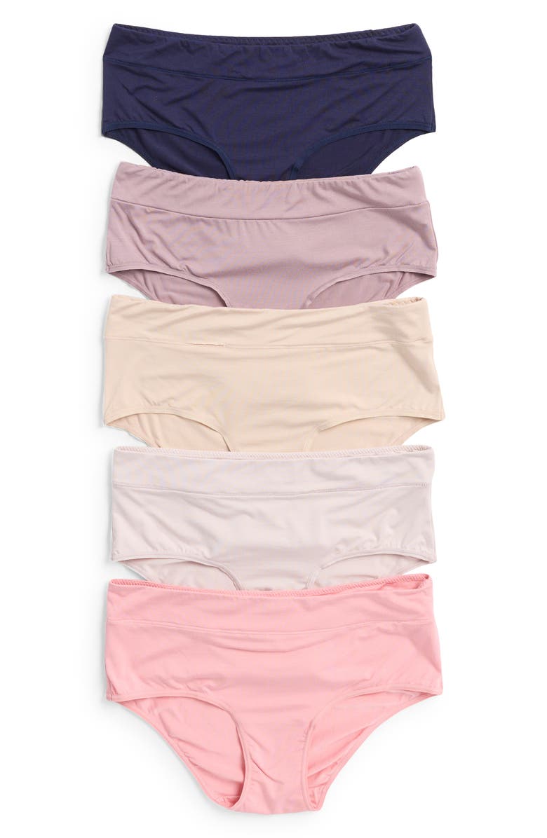 NORDSTROM RACK Tranquility Assorted 5-Pack Hipster Briefs, Alternate, color, Pink Beauty Beige Multi