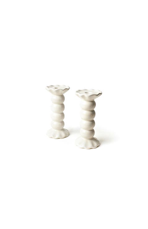 Signature White Medium Knobbed Candle Holder with Ruffle Set of 2