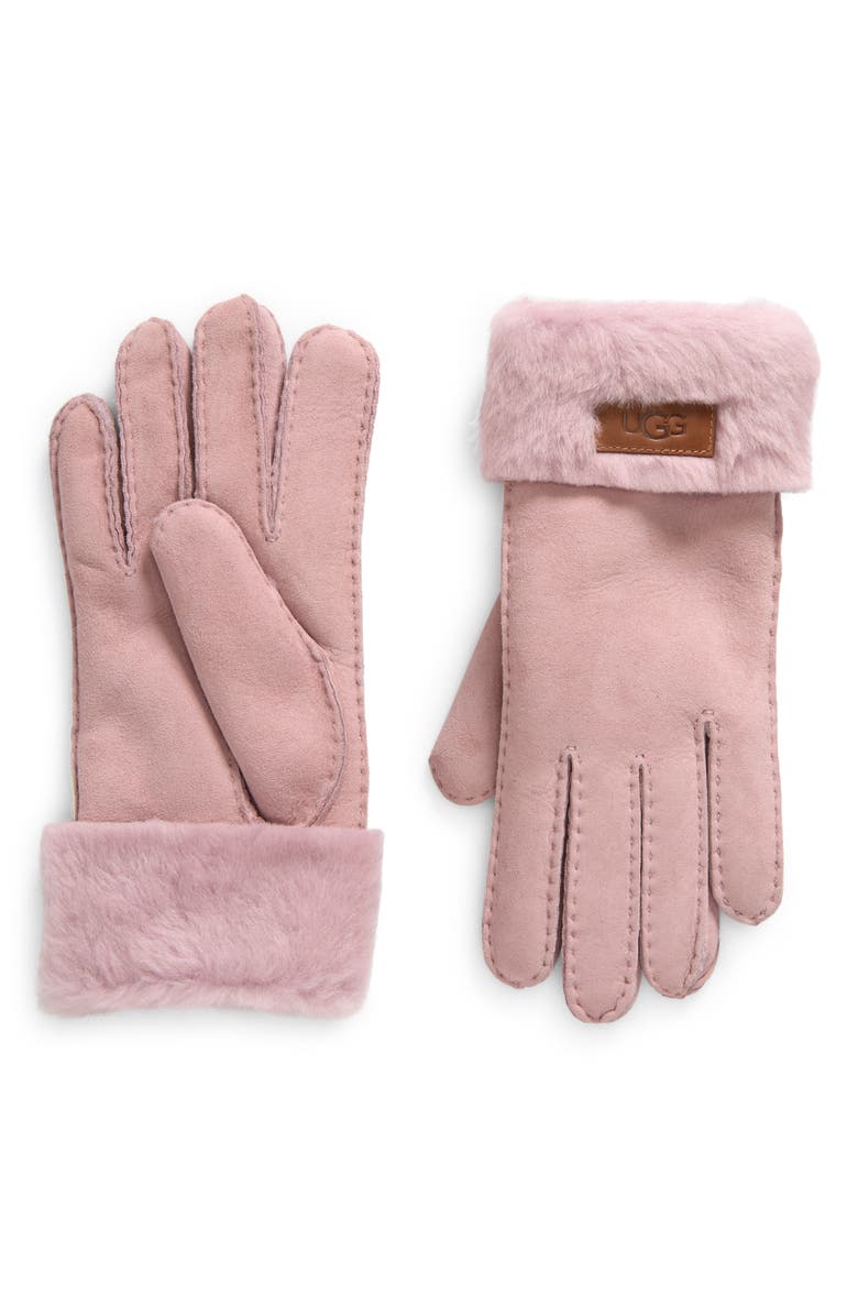 UGG<sup>®</sup> Genuine Shearling Turn Cuff Gloves, Main, color, Ashen Rose