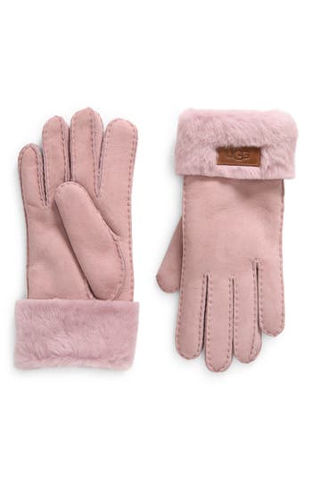 Ugg ® Genuine Shearling Turn Cuff Gloves In Pink