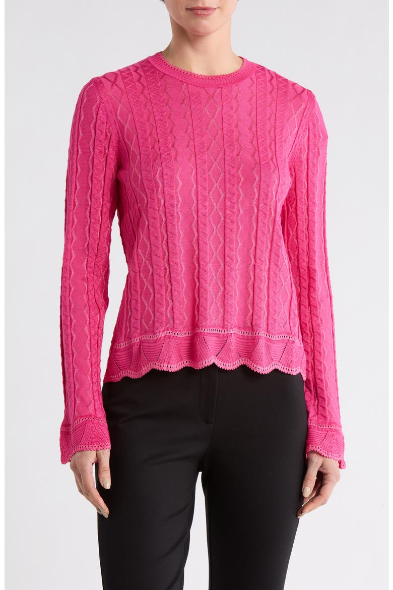 Textured Knit Crewneck Sweater, Main, color, FUXIA TONES