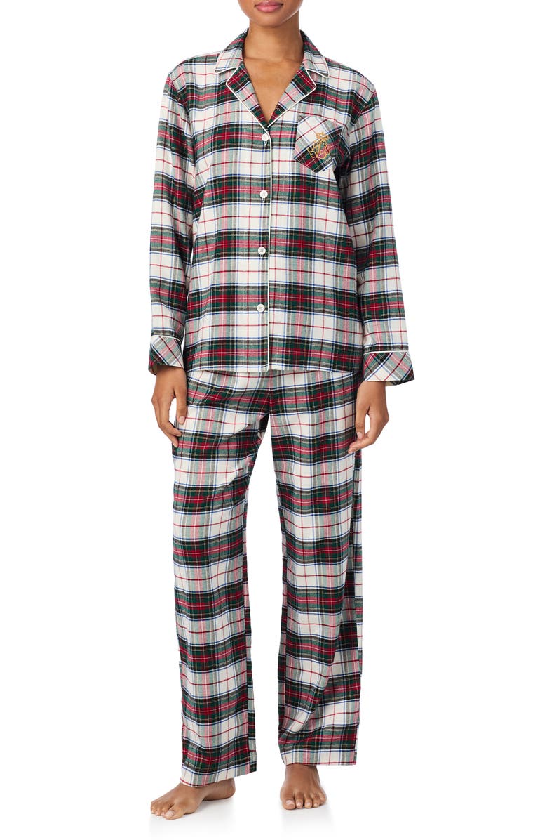 Lauren Ralph Lauren Cotton Blend Pajamas, Main, color, Cream Plaid