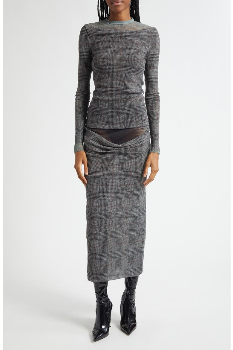 The Prince of Wales Plaid Tulle Top, Alternate, color, LIGHT GREY/ VANILLA/ RED