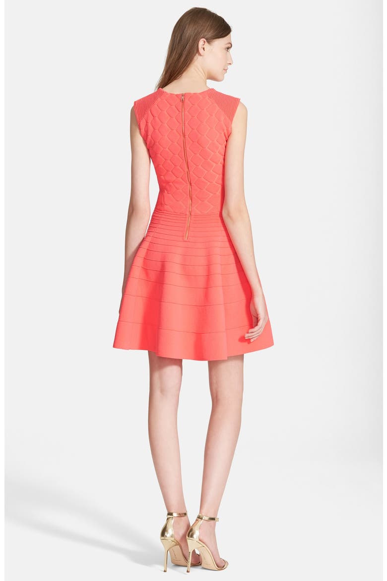 'Frinca' Textured Skater Dress, Alternate, color, ORANGE