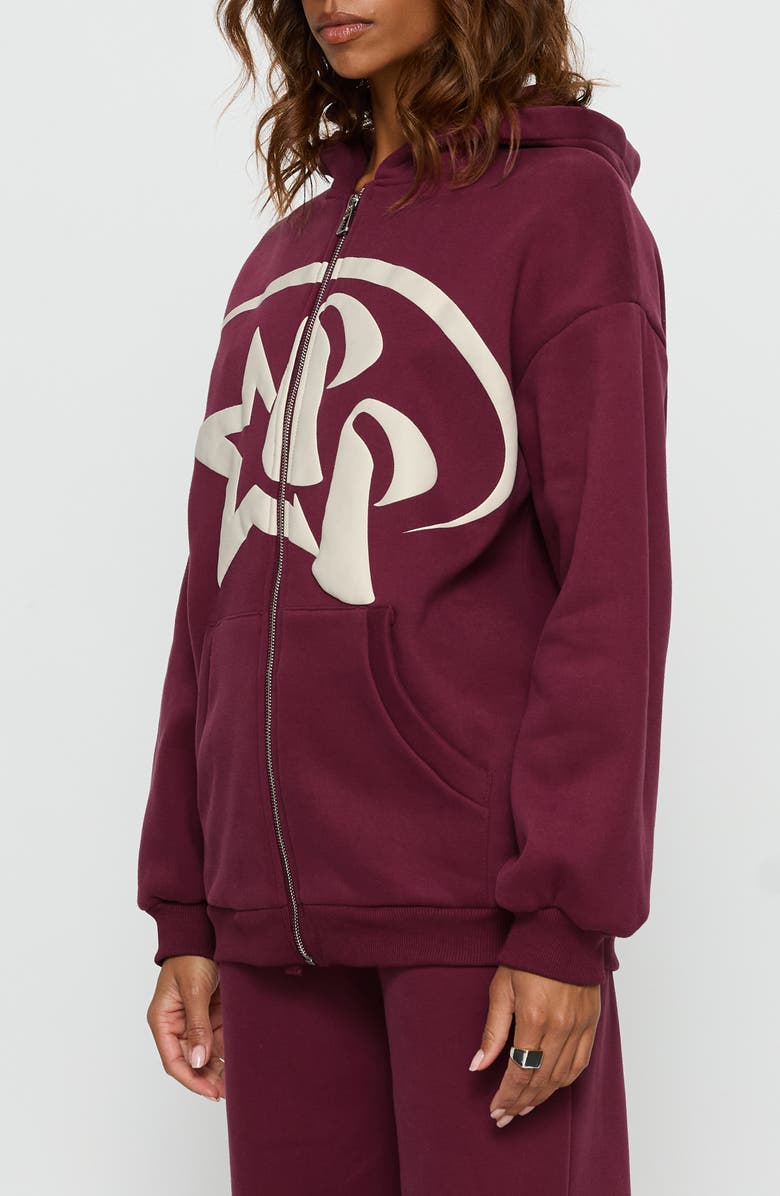 Princess Polly Stargirl Front Zip Hoodie, Alternate, color, Burgundy