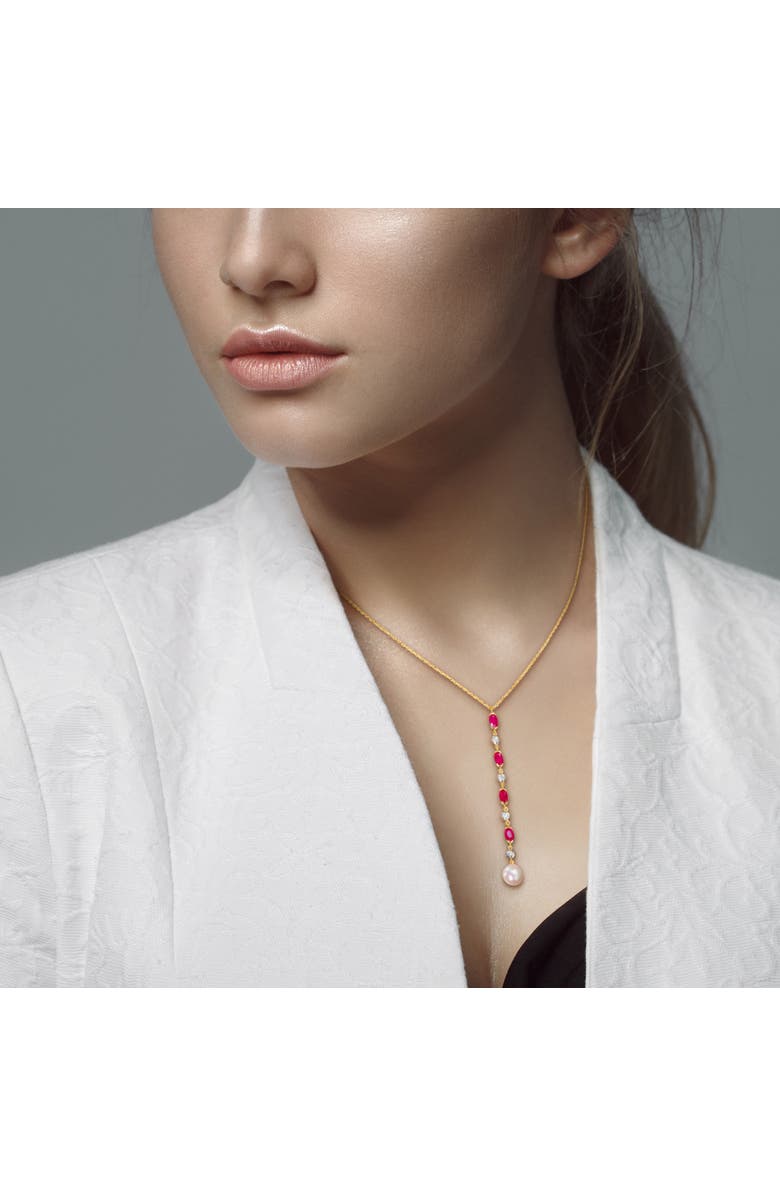 Julianna B. Ruby Cultured Pearl Diamond Lariat Necklace 10k, Alternate, color, Ruby