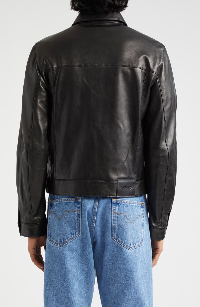 Versace Blouson Leather Jacket, Alternate, color, Black