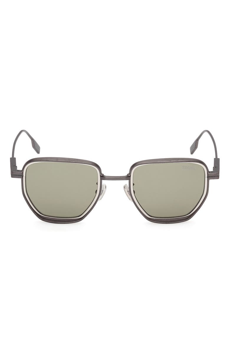 ZEGNA 49mm Geometric Sunglasses, Main, color, Matte Gunmetal