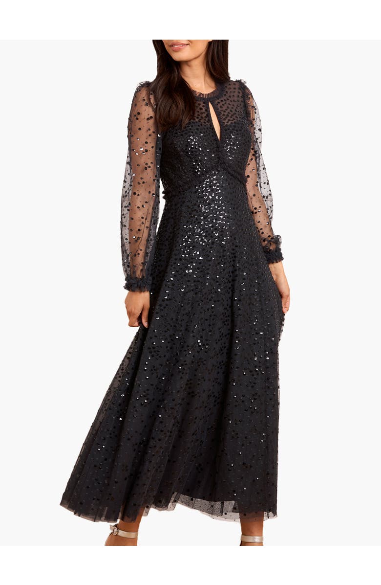 Needle & Thread Dappled Sequin Long Sleeve Ankle Gown, Main, color, Graphite