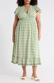MAX STUDIO Flutter Sleeve V-Neck Dress