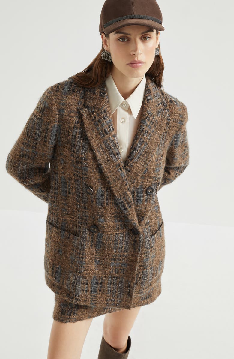 Brunello Cucinelli Blazer with Prince of Wales Embroidery, Alternate, color, Brown