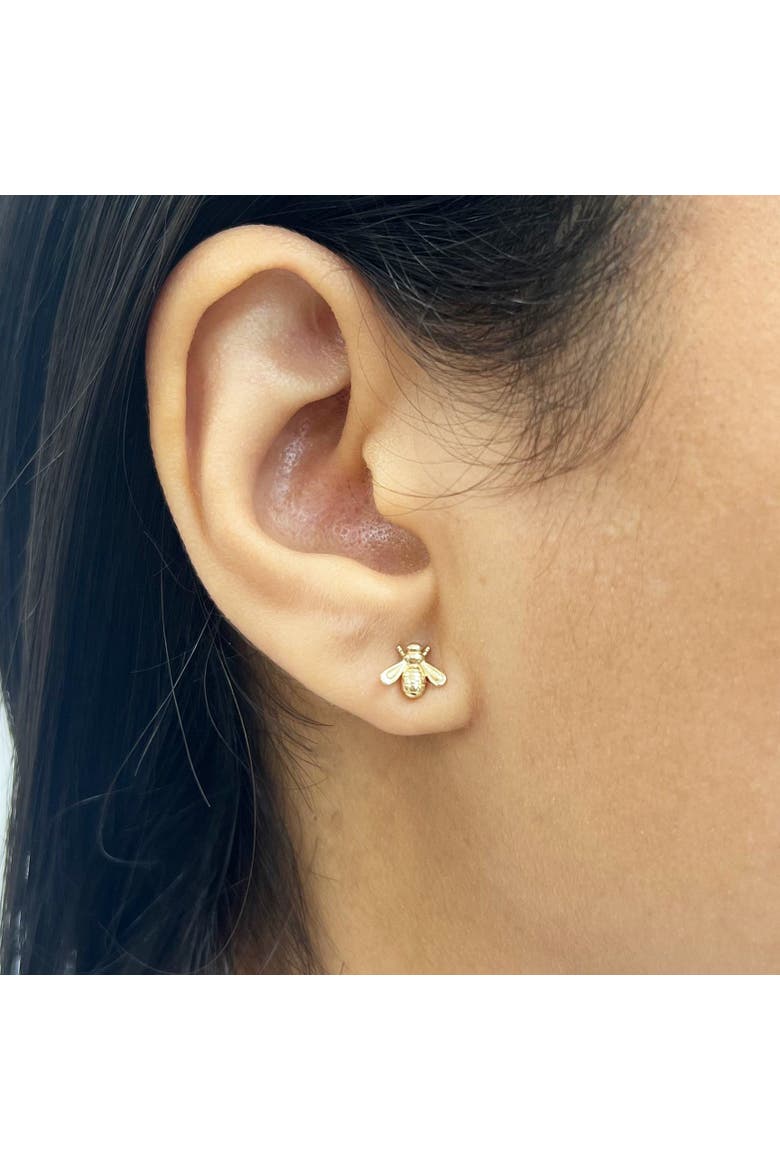 Gold Bumble Bee Stud Earrings, Alternate, color, Yellow Gold