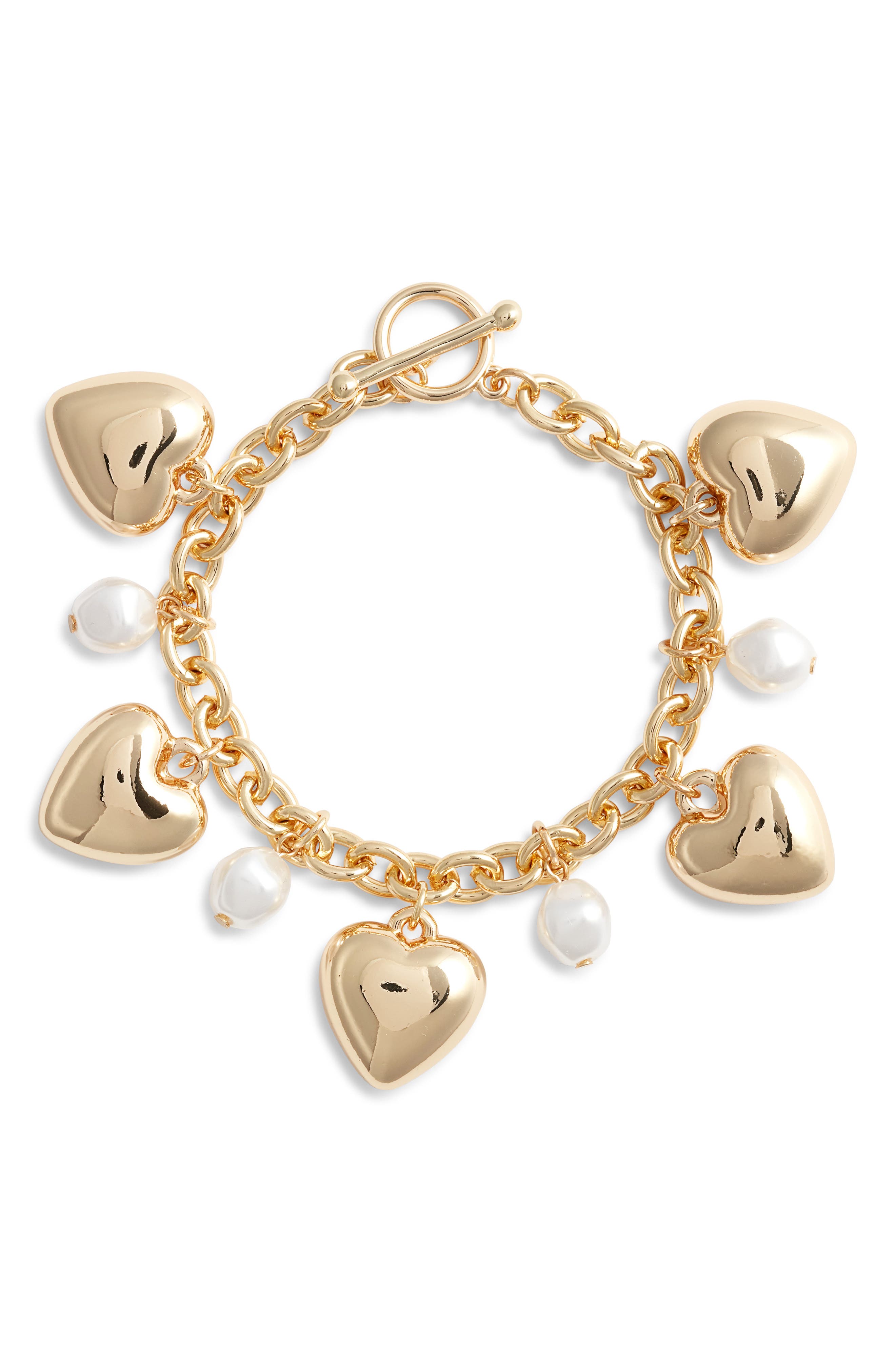 Nordstrom Faux Pearl & Heart Charm Bracelet