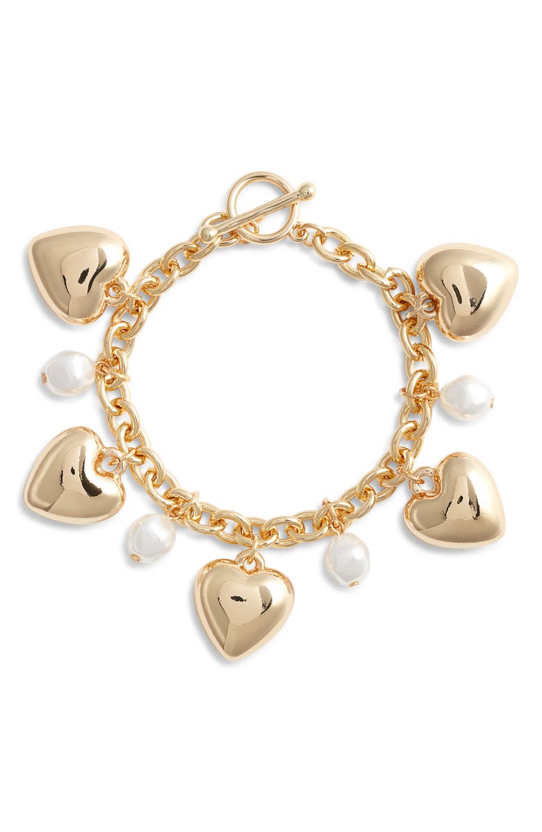 Nordstrom Faux Pearl 
Heart Charm Bracelet, Main, color, White- Gold