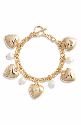 Faux Pearl & Heart Charm Bracelet