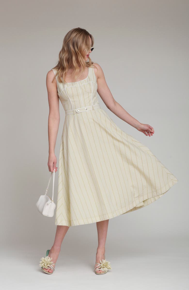 Avec Les Filles Bustier Gingham Stripe Sundress, Alternate, color, Avocado Gingham