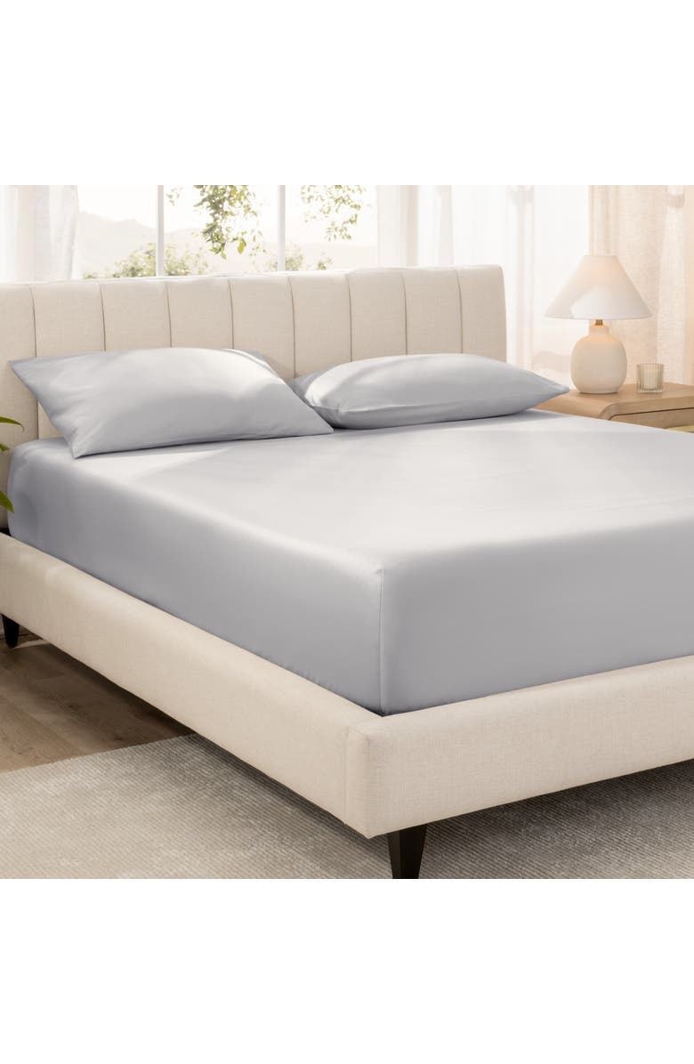 Bare Home 400 Thread Count Organic Cotton Sateen Fitted Sheet - Full XL, Alternate, color, Grey