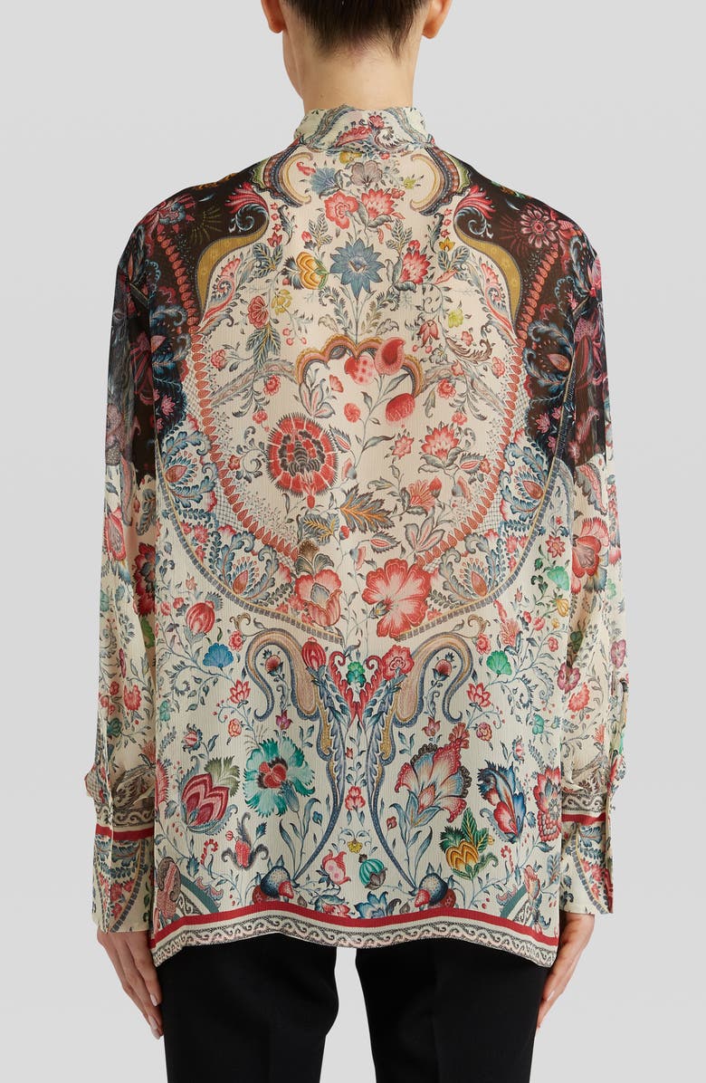Etro Santa Barbara Paisley Floral Print Tie Neck Silk Blouse, Alternate, color,