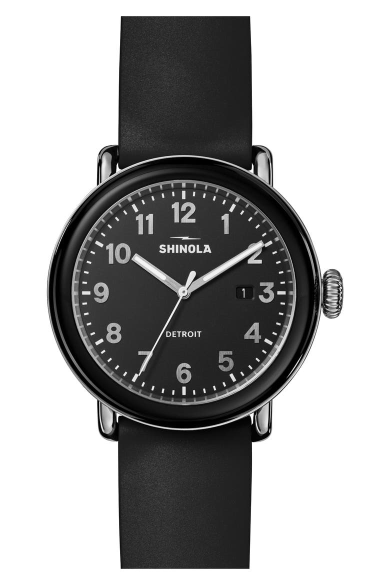 Detrola Rubber Strap Watch, 41mm, Main, color, BLACK