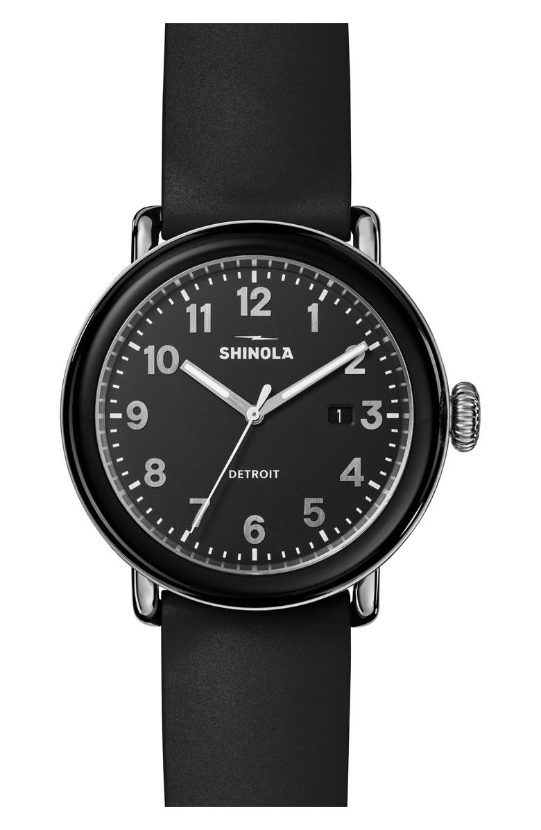 Shinola Detrola Rubber Strap Watch, 41mm, Main, color, Black
