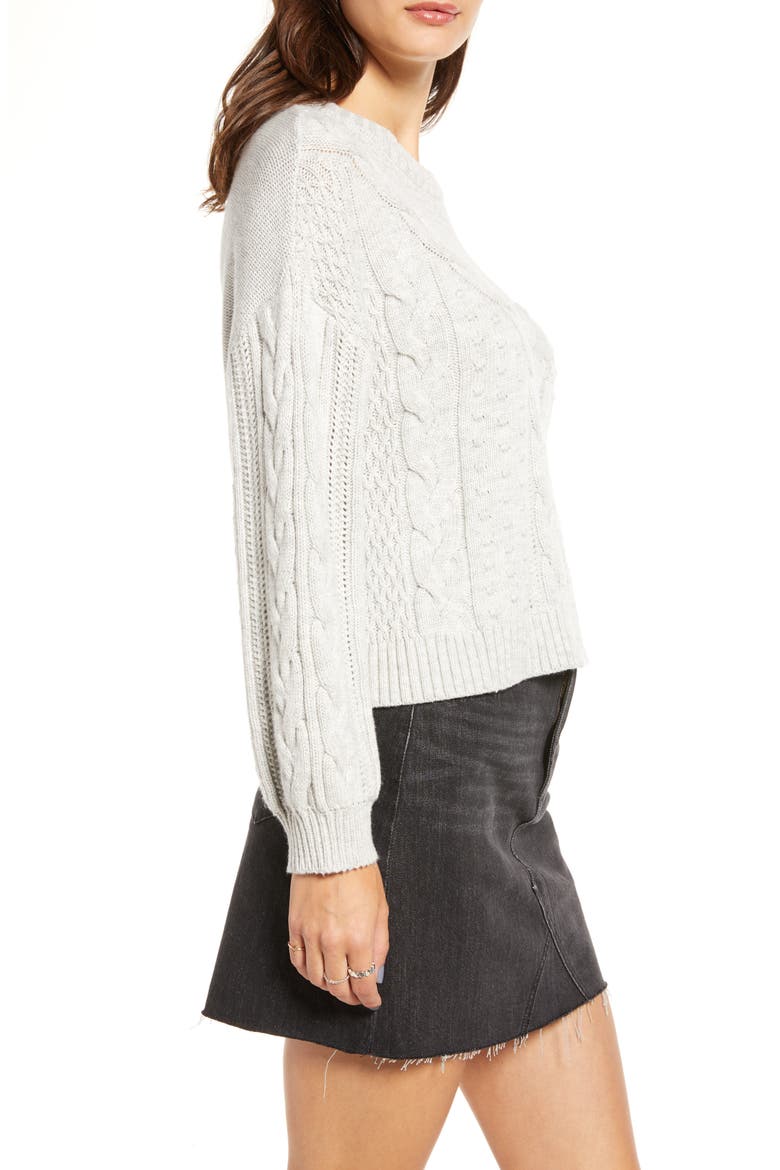 x Claudia Sulewski Cable Sweater, Alternate, color, GREY QUIET HEATHER