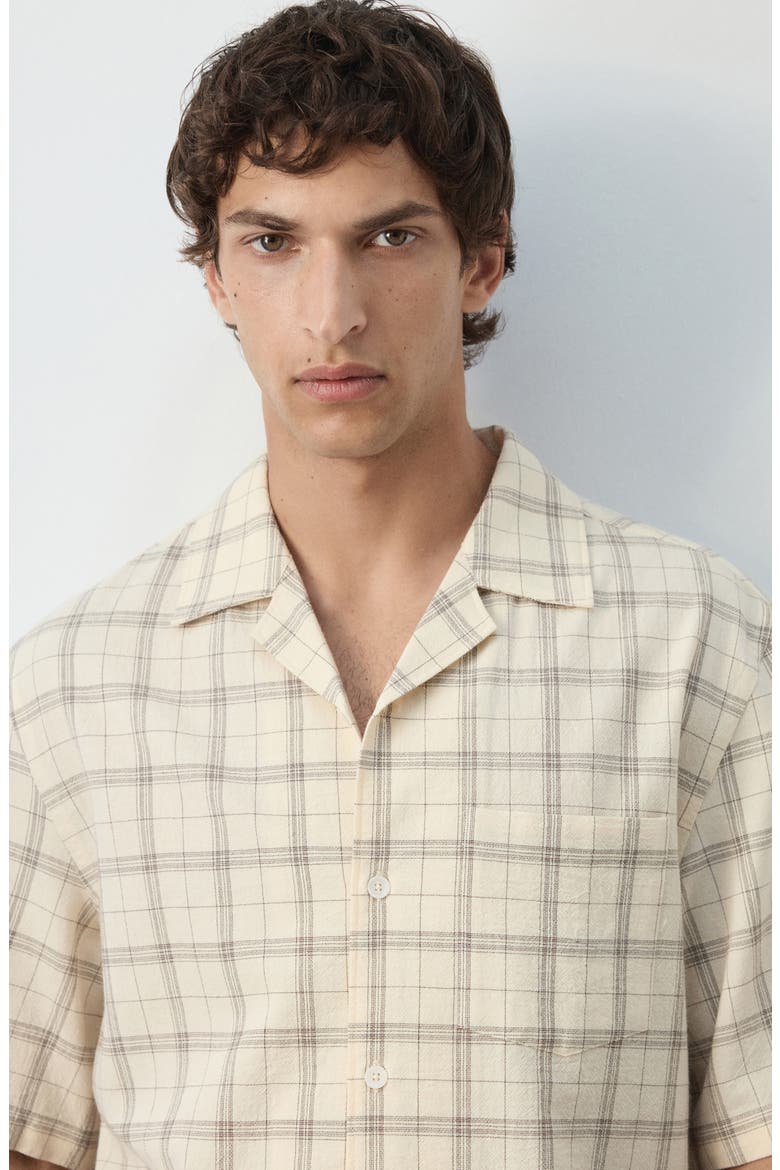 Plaid Short Sleeve Button-Up Shirt, Alternate, color, OFF WHITE