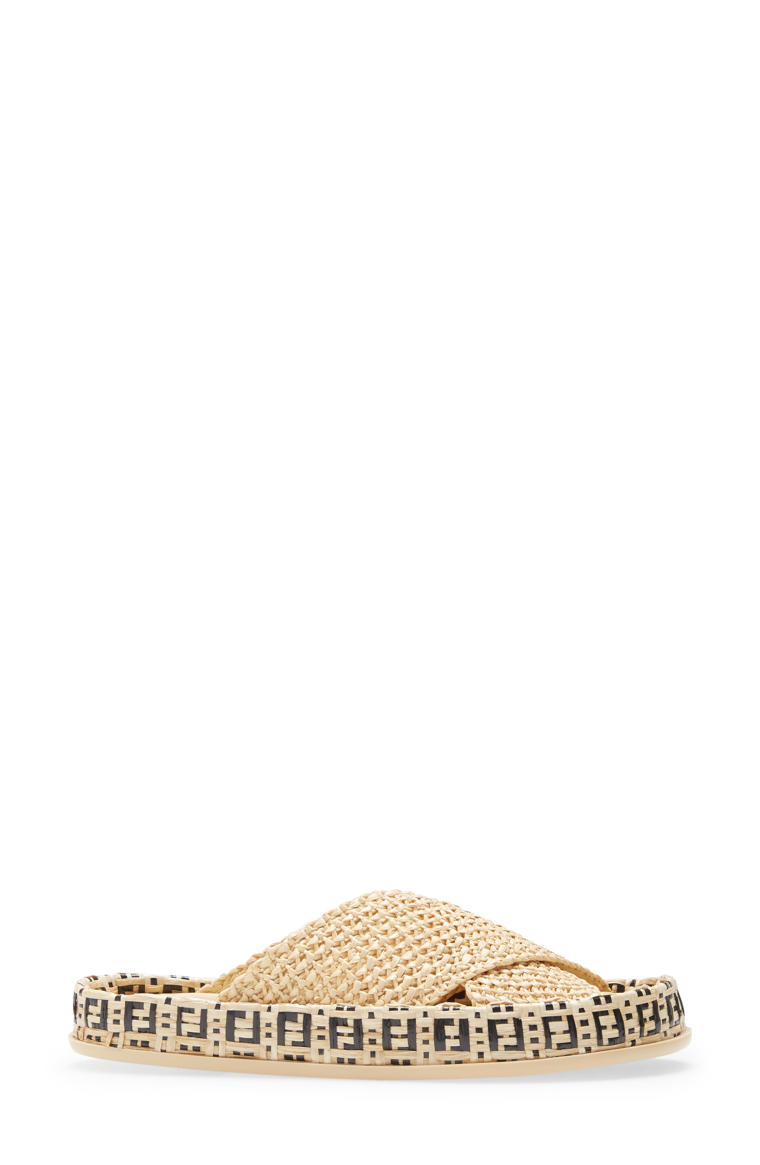 Fendi FF Logo Woven Slide Sandal, Alternate, color, 