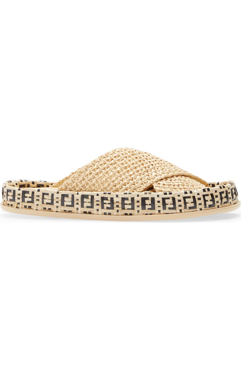 Fendi FF Logo Woven Slide Sandal, Alternate, color,