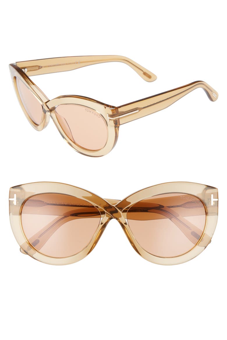 Diane 56mm Butterfly Sunglasses, Main, color, TRANSPARENT CHAMPAGNE/ BROWN