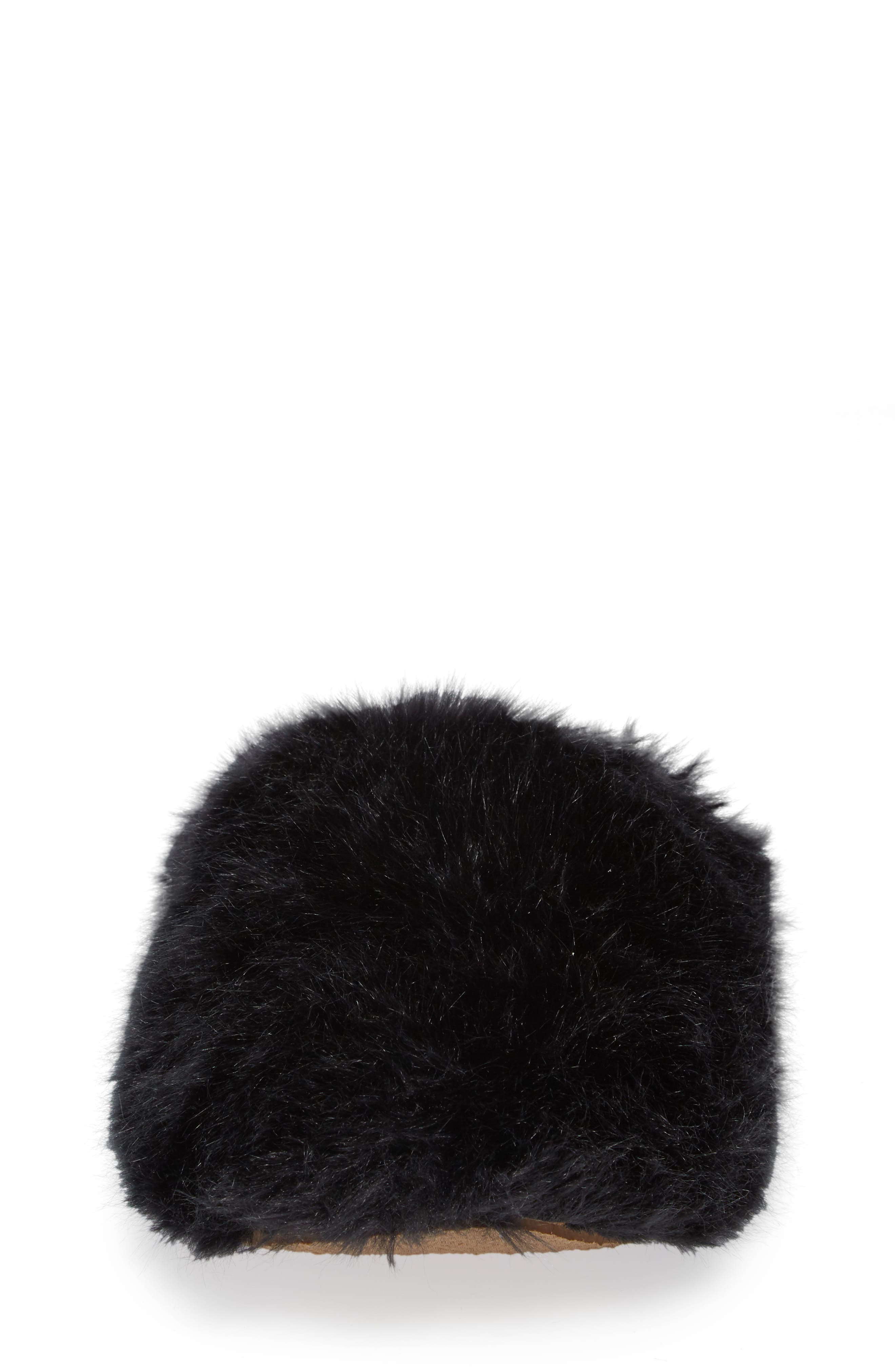 Faux Fur Slipper, Alternate, color, BLACK