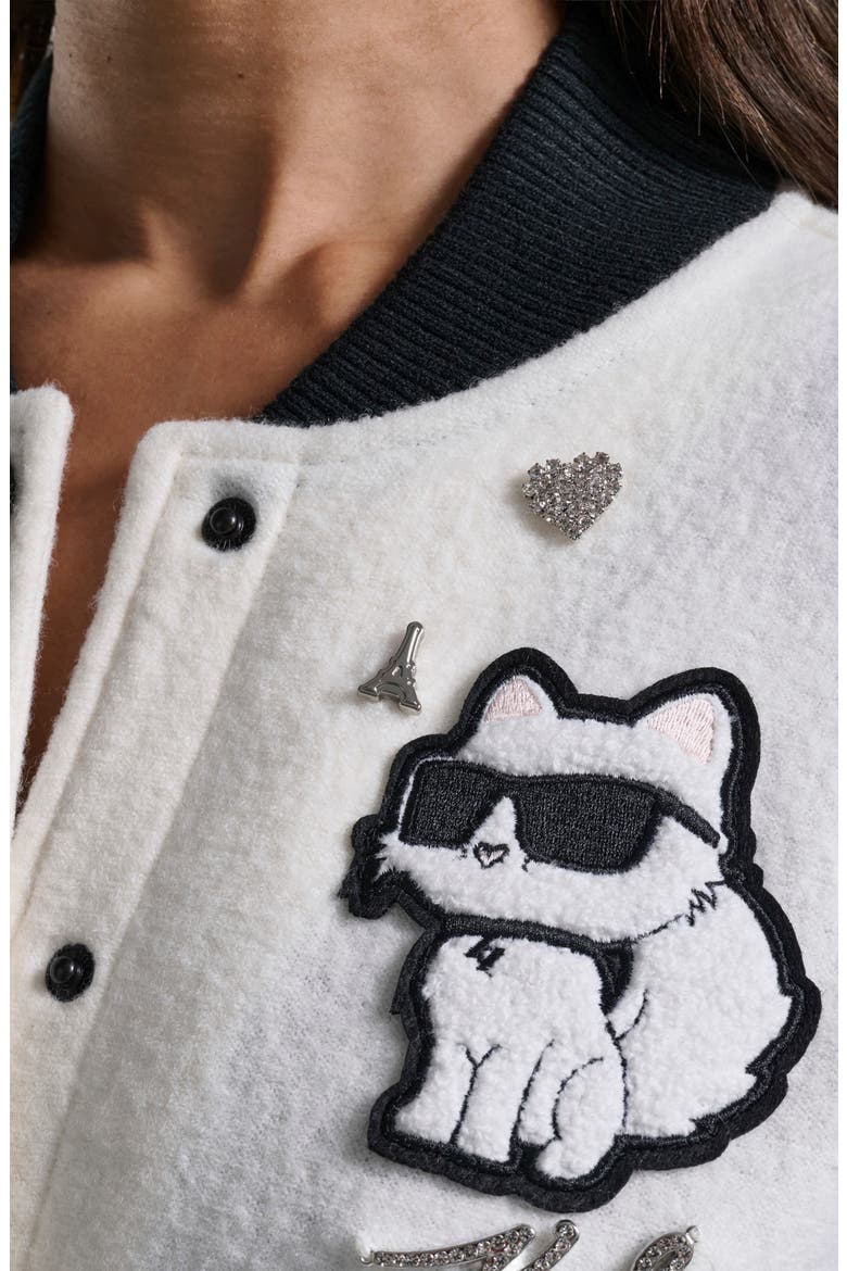 Choupette Varsity Jacket, Alternate, color, SOFT WHITE/ BLACK